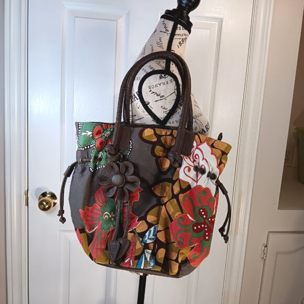 NWOT D.Fusion Multicolor Floral  Shoulder Bag Fabric Faux Leather Straps Summer - Picture 13 of 16